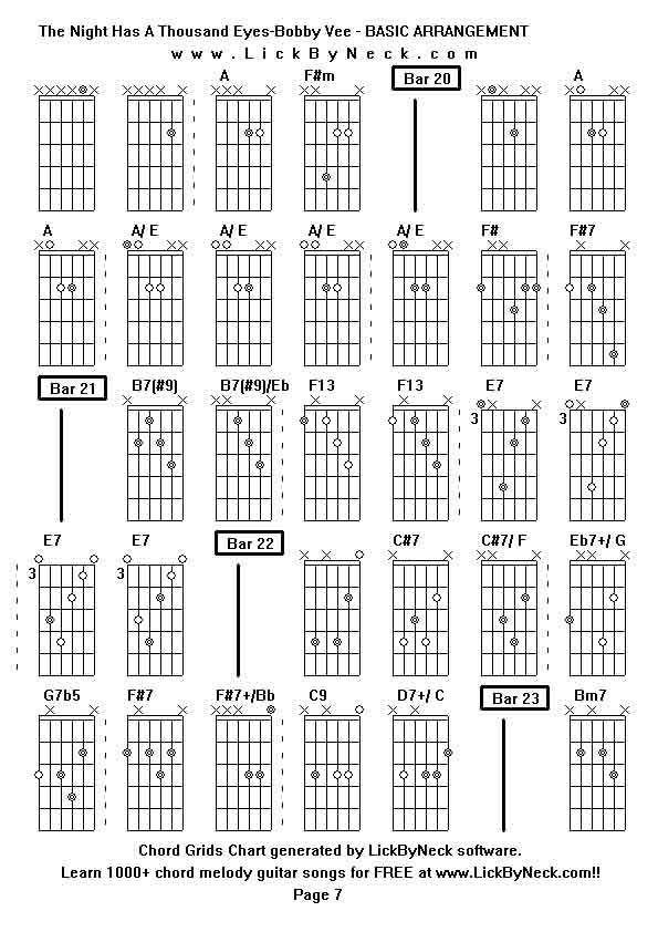 Chord Grids Chart of chord melody fingerstyle guitar song-The Night Has A Thousand Eyes-Bobby Vee - BASIC ARRANGEMENT,generated by LickByNeck software.